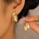 OEM ODM Custom Gold Leaf Stainless Steel Earrings for Women