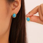 Customizable Bulk Jewelry Stainless Steel Blue Pine Stone Oval Stud Earrings for Women