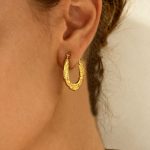 Custom Made Stainless Steel Irregular Textured Hoop Earrings for Women