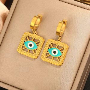Custom OEM ODM Stainless Steel Enamel Evil Eye Dangle Earrings for Women