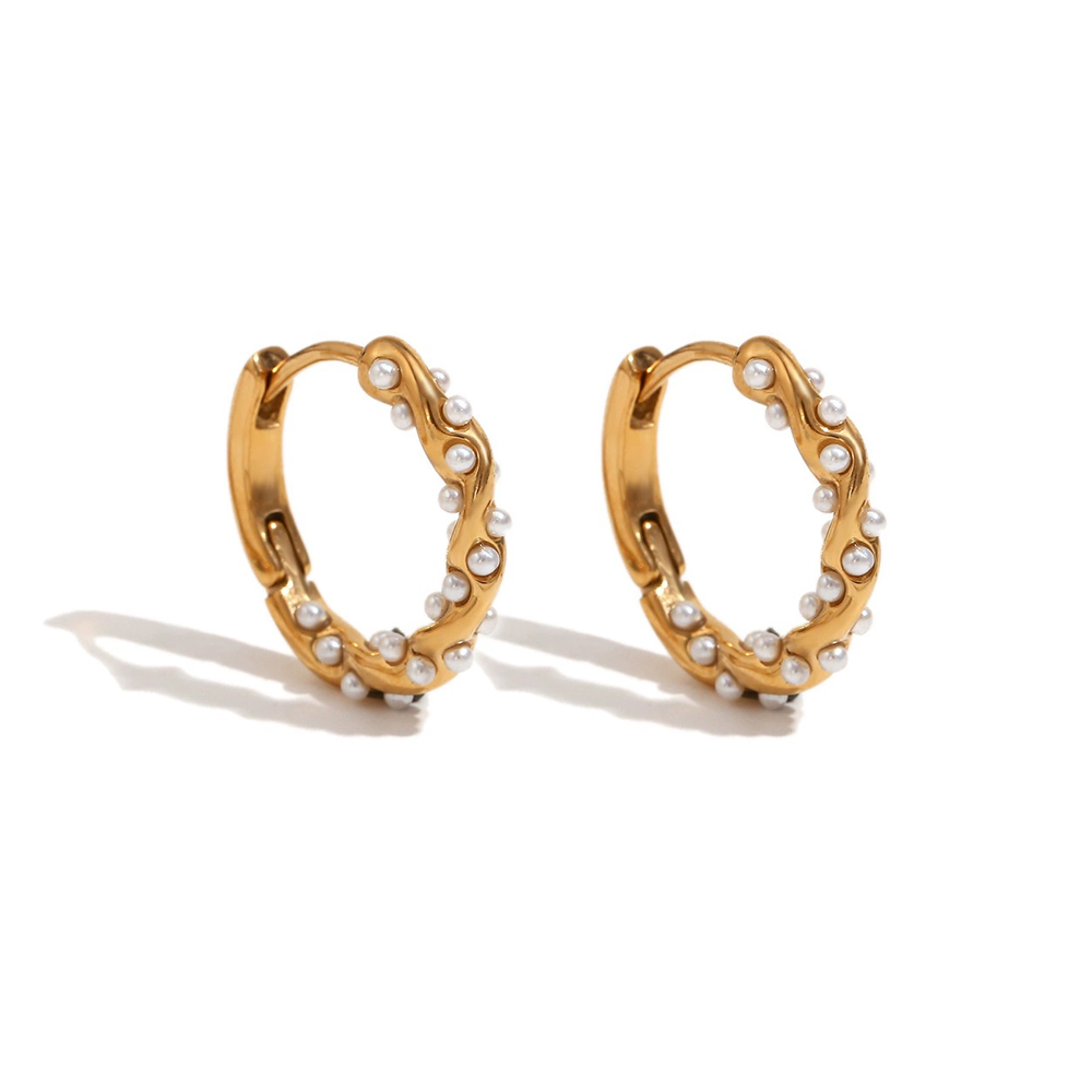 OEM ODM Bespoke Manufacturer Stainless Steel PVD Gold Pearl Hoop Earrings for Women
