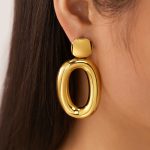 Customize Minimalist Statement Oval Stainless Steel Hoop Earrings for Women