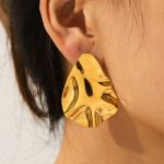 Bulk Jewelry Custom Gold Hammered Irregular Stainless Steel Earrings for Women