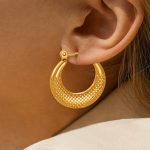 Customizable Stainless Steel Oil-Pressed Fish Scale Hoop Earrings for Women
