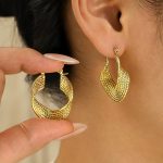 Custom Made Curve Twisted Textured PVD Gold Stainless Steel Hoop Earrings for Women