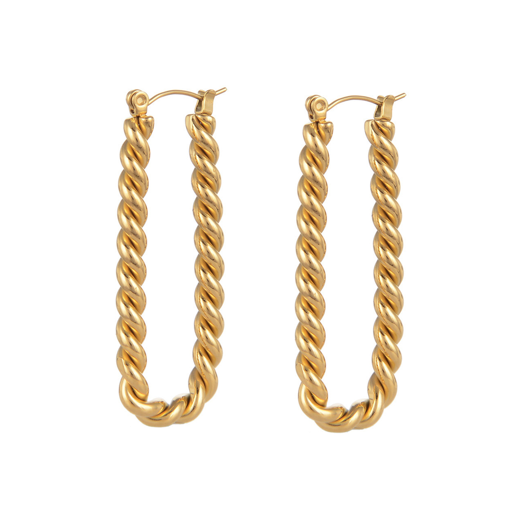OEM ODM Factory Direct PVD Gold Stainless Steel Twisted Oval Hoop Earrings for Women