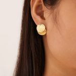Custom Order Geometric Textured Disc Stainless Steel Stud Earrings for Women