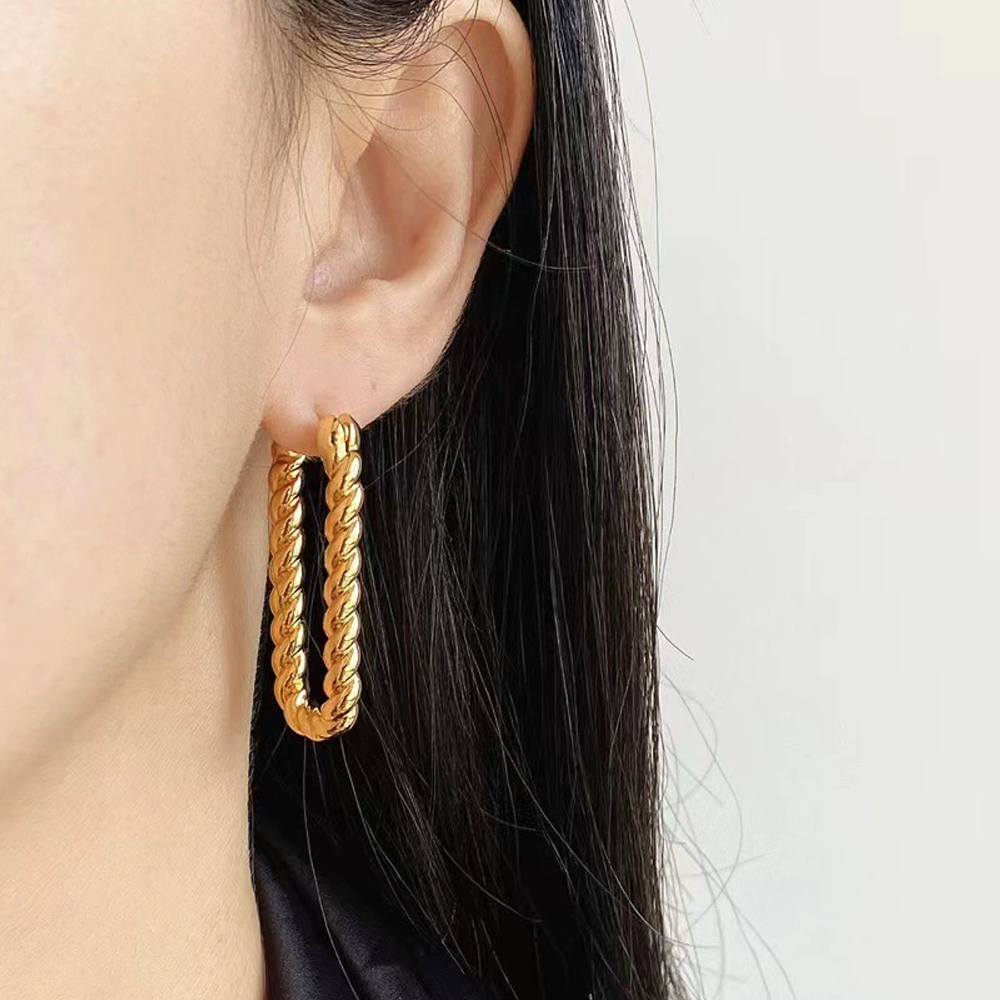 OEM ODM Factory Direct PVD Gold Stainless Steel Twisted Oval Hoop Earrings for Women - Image 2