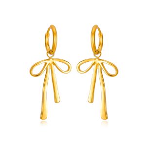 Factory Outlet Custom Unique Stainless Steel Gold Bow Dangle Earrings for Women
