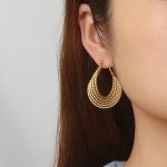 Custom Order Stainless Steel Gold Twisted Teardrop Hoop Earrings for Women