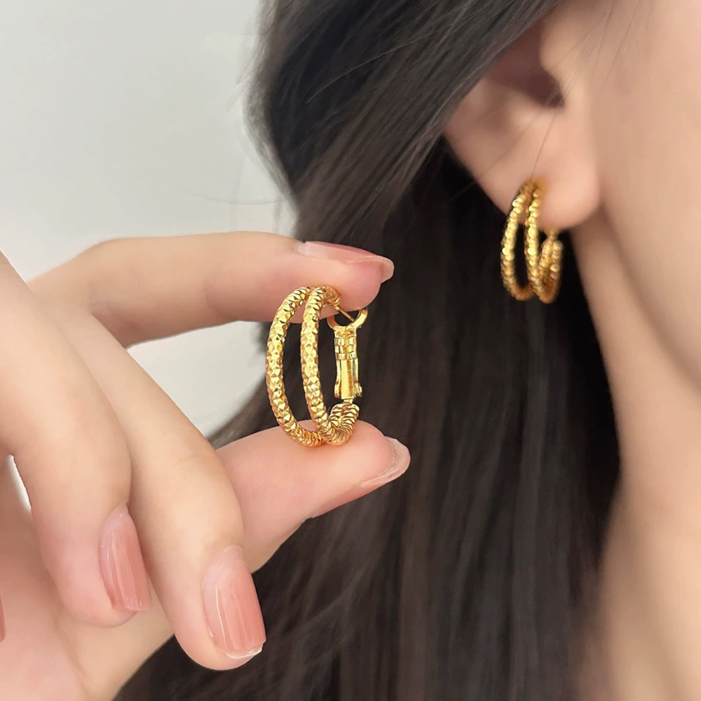 OEM ODM Custom Stainless Steel PVD Gold Double Layer Hoop Earrings for Women - Image 2
