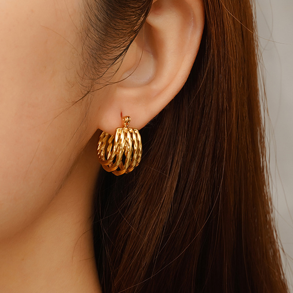 OEM ODM Bulk Jewelry Stainless Steel Multi-Layer Twisted Hoop Earrings for Women - Image 2