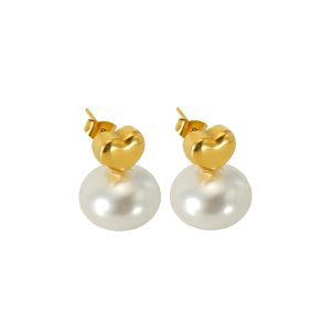 Bulk Order OEM ODM Stainless Steel Gold Heart Pearl Stud Earrings for Women