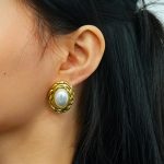 Custom Personalized Minimalist Oval Textured Pearl Stud Earrings for Women