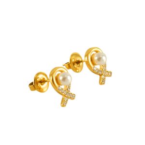 Factory Outlet Custom Dainty Zircon Cross Pearl Stud Earrings for Women