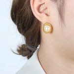 Custom Personality 18K Gold Plated Stainless Steel Pearl Earrings for Women