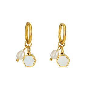Custom Personality Geometric Hexagon Shell Pearl Earrings for Women