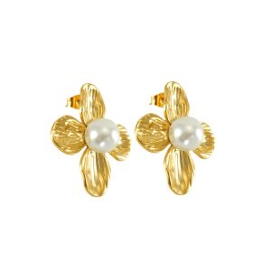 Factory Outlet Custom Elegant Gold Petal Pearl Earrings for Women