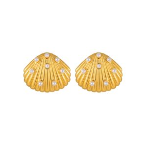 Custom Summer Beach Stainless Steel Shell Stud Earrings for Women