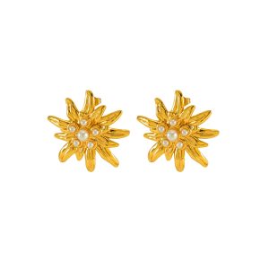 OEM ODM Custom Elegant Gold Floral Pearl Stud Earrings for Women
