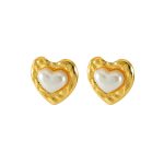 Private Label Custom Textured Heart Oval Pearl Stud Earrings Set for Women