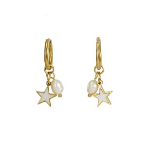 Customizable Fashion Gold Star Pearl Drop Hoop Earrings for Women