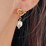 Custom Elegant Knot Pearl Dangle Earrings for Women