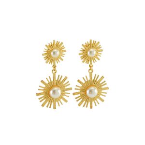 Customized Manufacturer Vintage Round Sunflower Pearl Earrings for Women