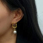 Factory Direct Custom Stainless Steel Hammered Square Pearl Drop Earrings for Women