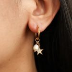 Customizable Fashion Gold Star Pearl Drop Hoop Earrings for Women