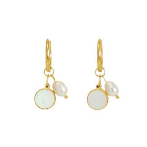 Personalized Manufacturer Elegant Gold Round Pearl Drop Hoop Earrings for Women