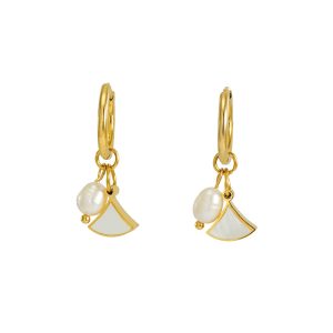 Private Label Manufacturer Unique Stainless Steel Pearl Fan Dangle Earrings for Women