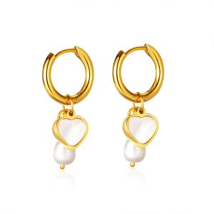 Custom Bulk Jewelry Trendy Heart Pearl Dangle Hoop Earrings for Women