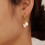 Custom Bulk Jewelry Trendy Heart Pearl Dangle Hoop Earrings for Women