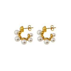 Customized Manufacturer Romantic Pearl Cluster Hoop Earrings for Women