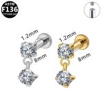 G23 Titanium Internally Threaded Flat Back Earring for Women Zircon Cartilage Earrings Tragus Piercing Jewelry