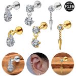 G23 Titanium Internally Threaded Flat Back Earring for Women Zircon Cartilage Earrings Tragus Piercing Jewelry