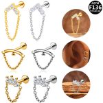 G23 Titanium Flat Back Earring for Women Zircon Internal Thread Ear Studs Lobe Helix Tragus Cartilage Piercing Jewelry