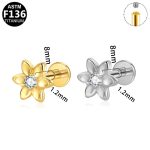 ASTM F136 Titanium Flat Back Earring for Women  Zircon Flowers Internally Threaded Earring 16G Piercing Jewelry