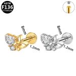 ASTM F136 Titanium Flat Back Earring for Women  Zircon Flowers Internally Threaded Earring 16G Piercing Jewelry