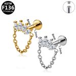 G23 Titanium Flat Back Earring for Women Zircon Internal Thread Ear Studs Lobe Helix Tragus Cartilage Piercing Jewelry