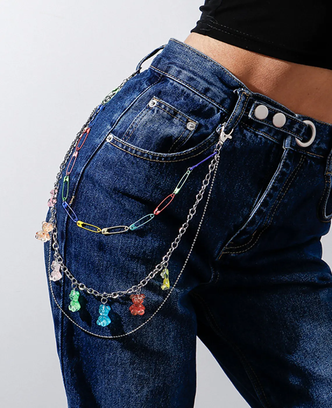 Colorful beaded jean chain for small batch production