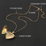 B2B Stainless Steel Gold Heart Open Photo Necklace for Best Suppliers