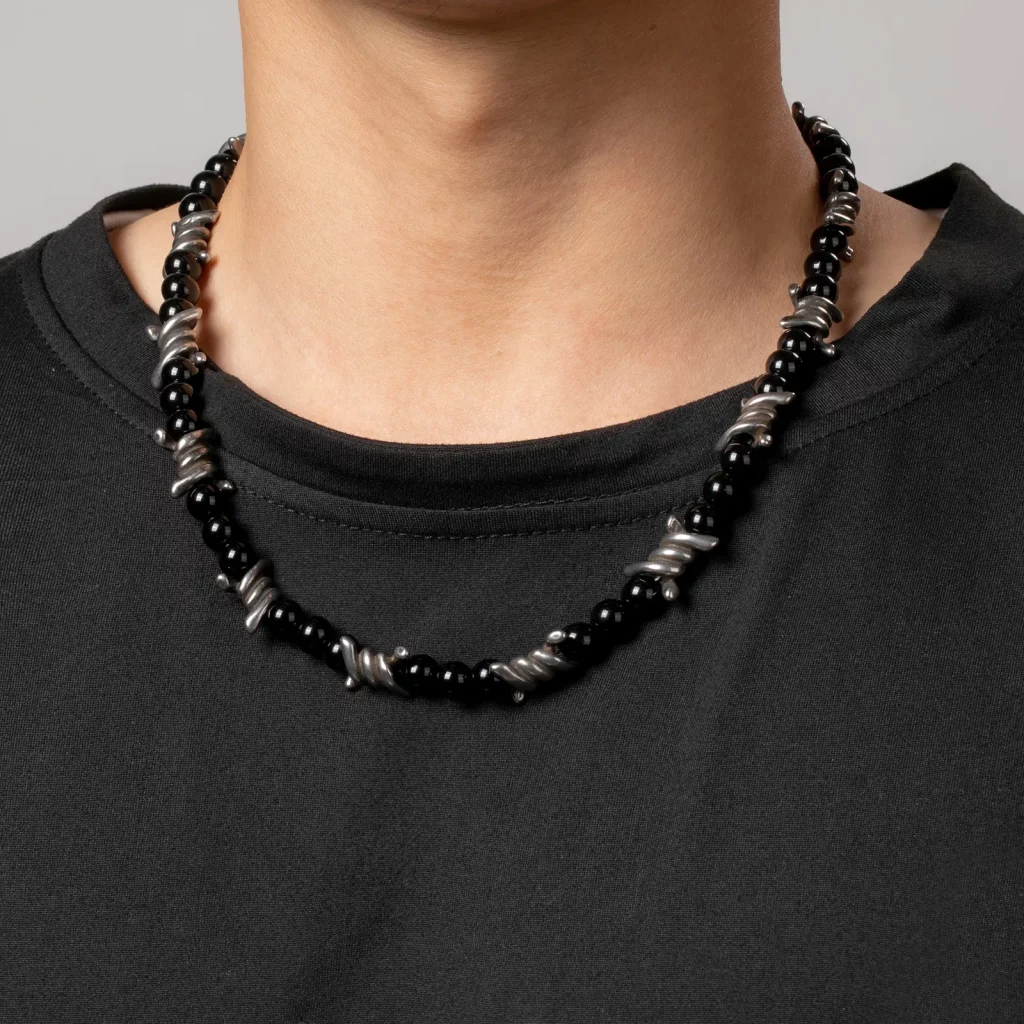 Bespoke bead spiral metal spacer stainless steel necklace for guys