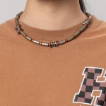 Bespoke cylindrical barrel and wood bead necklace for women jewelry plant