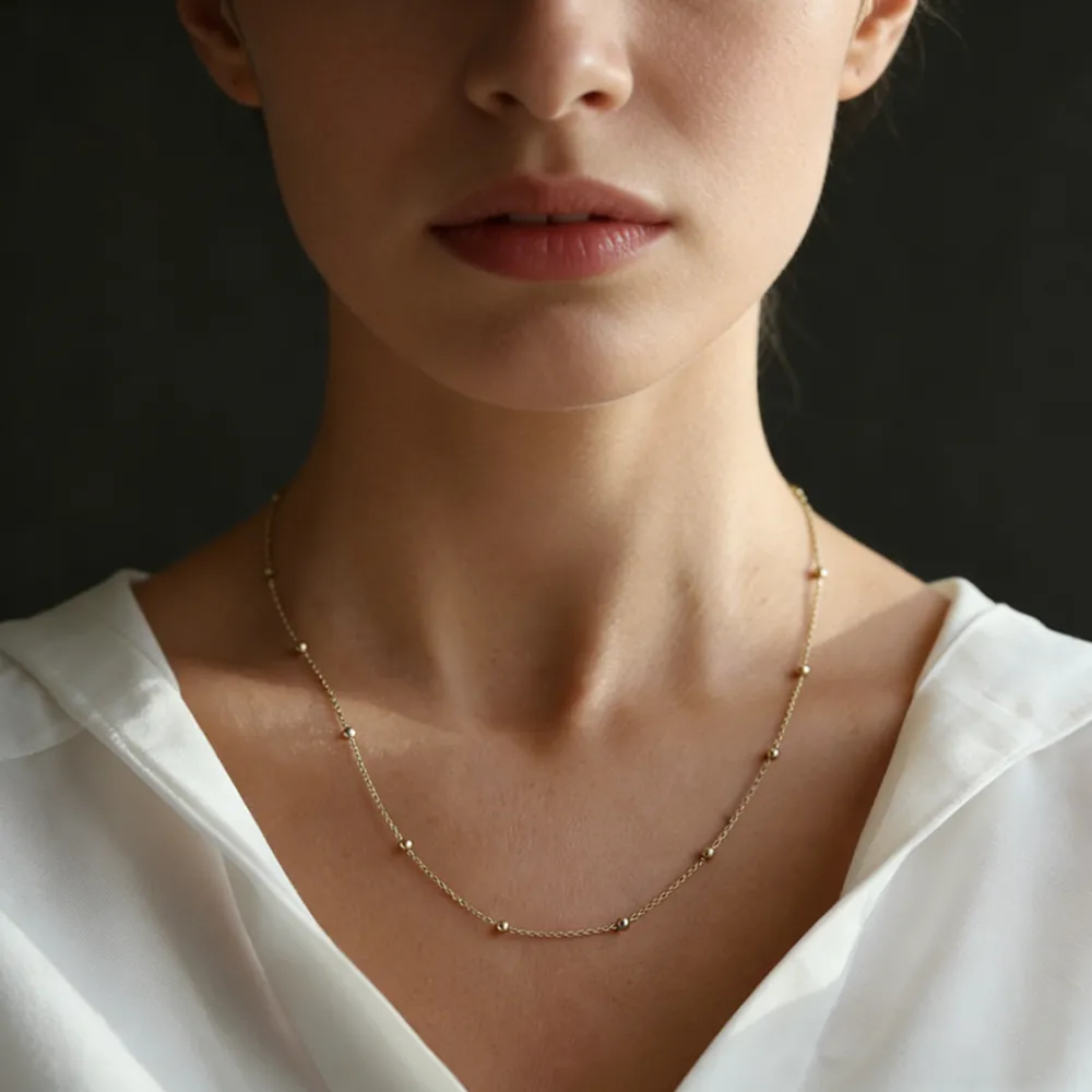 Custom 316 stainless steel spacer bead chain necklace for women manufacturing