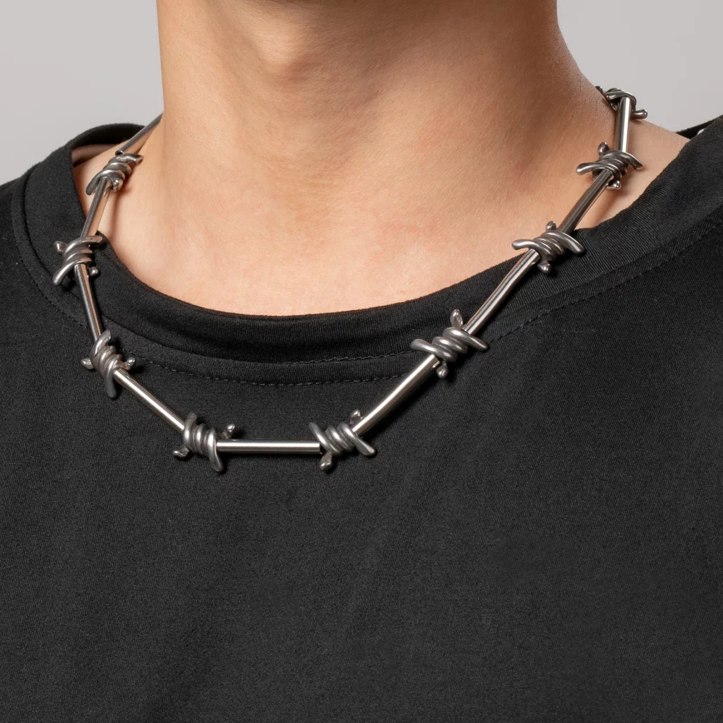 Custom barbed wire stainless steel necklace for men direct factory