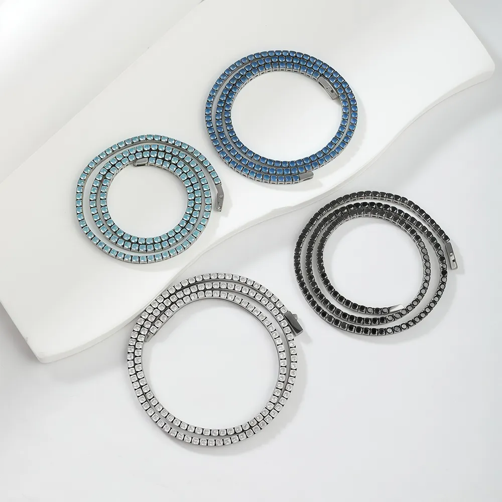 Custom stone color for stainless steel tennis chain necklace manufacturing