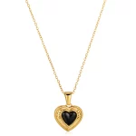 Customized Manufacturer Elegant Stainless Steel Heart in Black Onyx Heart Charm Necklace for Businesses