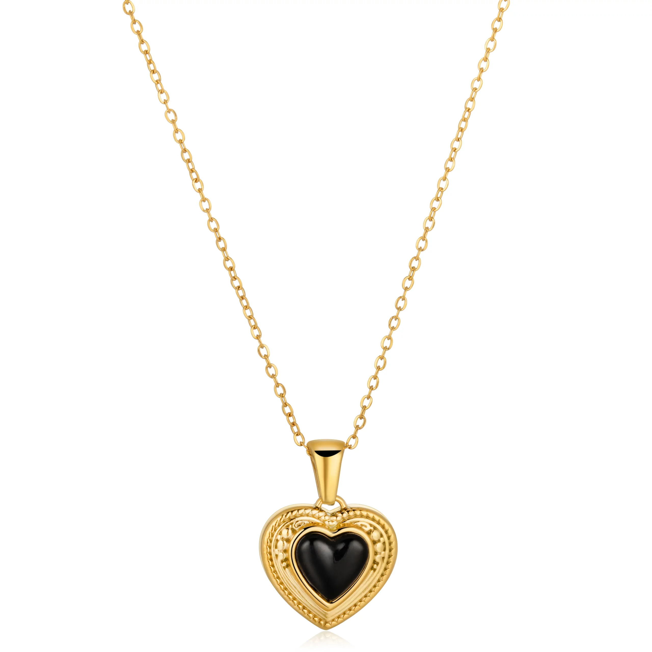 Customized Manufacturer Elegant Stainless Steel Heart in Black Onyx Heart Charm Necklace for Businesses